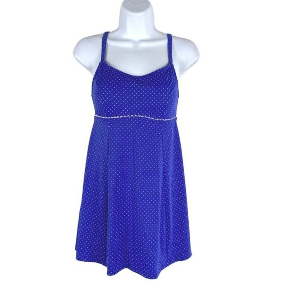 L.L. Bean One Piece Swimsuit Dress Size 10 Long‎ Polka Dot Blue White SW-1724